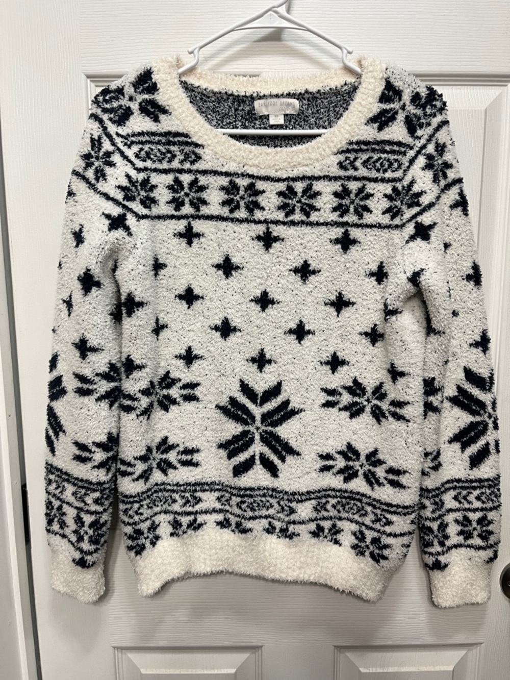 Barefoot Dreams Navy & White Fair Isle Scoop Neck Sweater